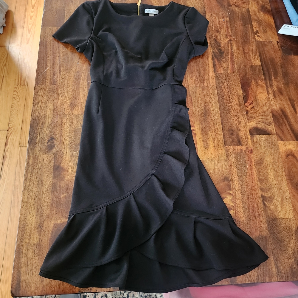 Calvin Klein Black Ruffle-Trim Midi Dress